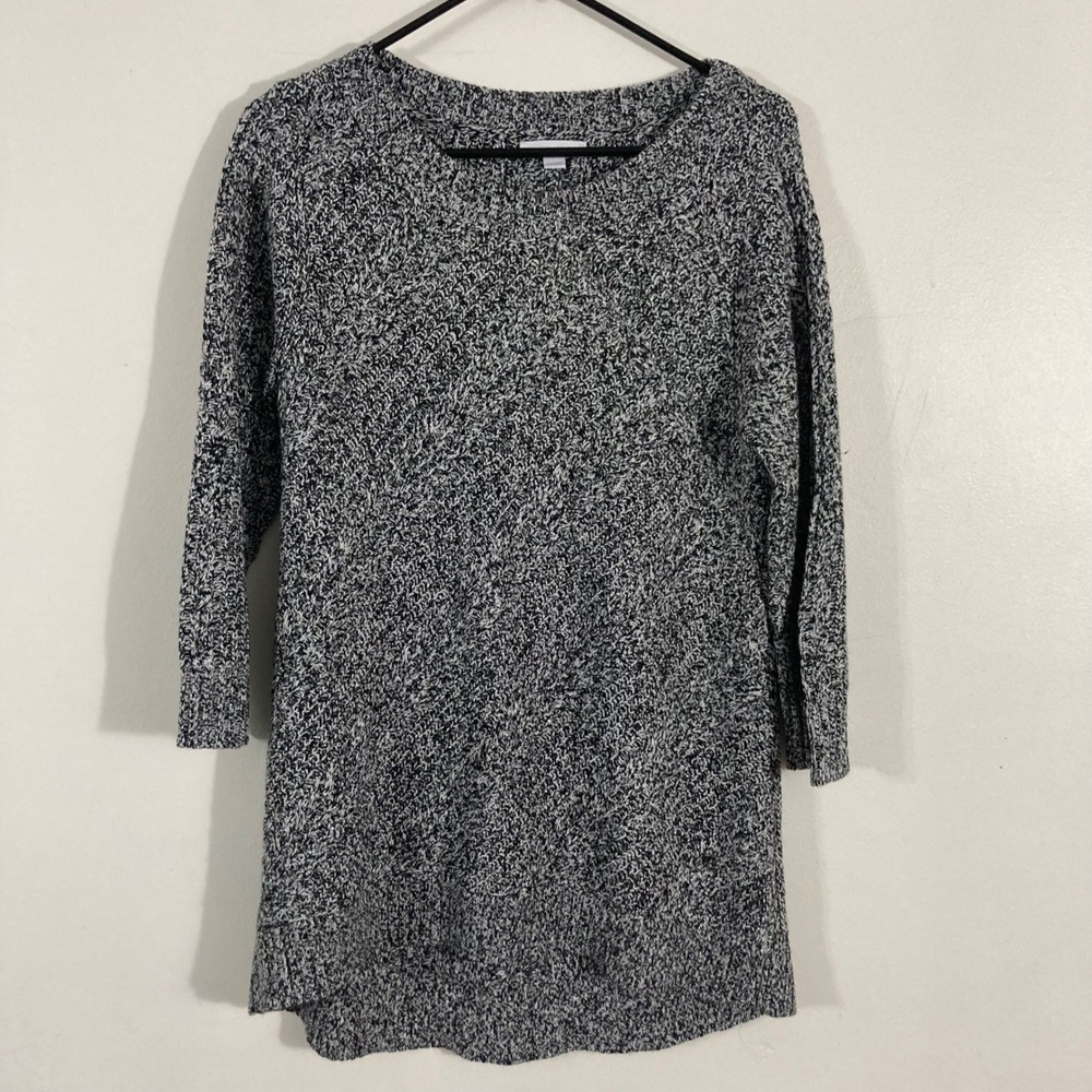 New York & Company Tunic Sweater‎ Womens Large Black White Metallic Shimmer Knit